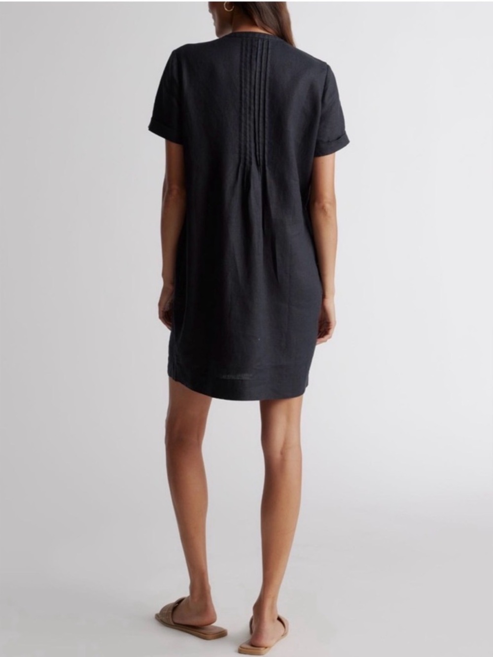 Quince 100% European Linen Swing Dress Womens XL Black Short Sleeve Pockets - Picture 2 of 12